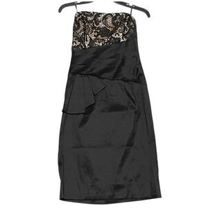 Jessica McClintock Black and Gold Strapless‎ Prom Dress Size 12